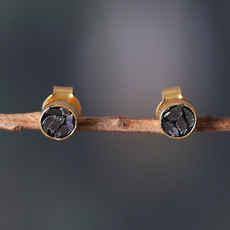 18k Gold-Plated Round Natural Clear Quartz Stud Earrings 'Victorious Moon'