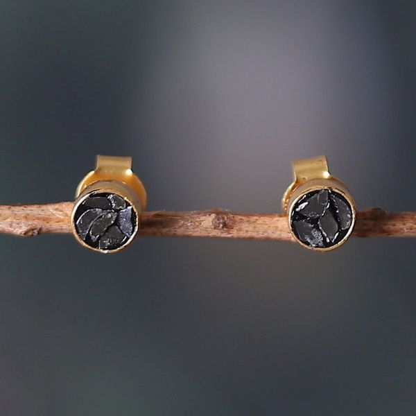 Alternate image for 18k Gold-Plated Round Natural Clear Quartz Stud Earrings Victorious Moon