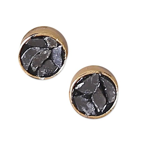 Alternate image for 18k Gold-Plated Round Natural Clear Quartz Stud Earrings Victorious Moon