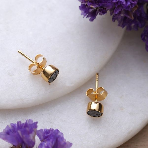 Alternate image for 18k Gold-Plated Round Natural Clear Quartz Stud Earrings Victorious Moon