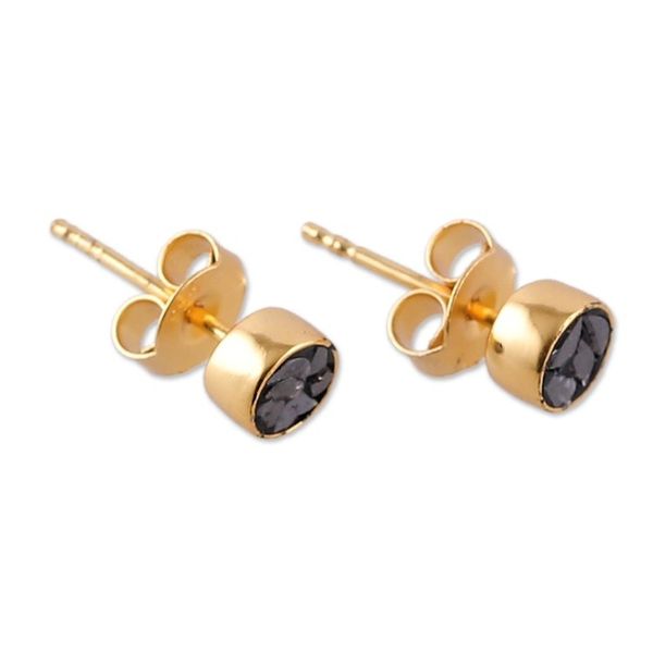 Alternate image for 18k Gold-Plated Round Natural Clear Quartz Stud Earrings Victorious Moon