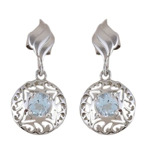 Alternate image for Rhodium-Plated Dangle Earrings with 1-Carat Blue Topaz Gems Celestial Swirl