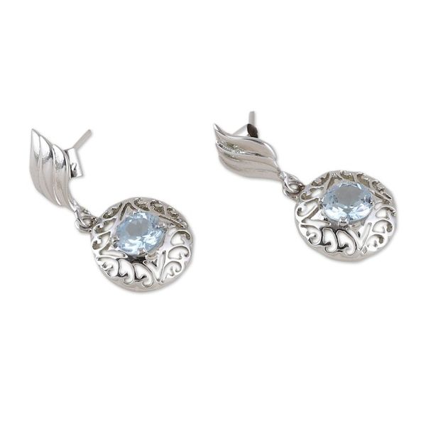 Alternate image for Rhodium-Plated Dangle Earrings with 1-Carat Blue Topaz Gems Celestial Swirl
