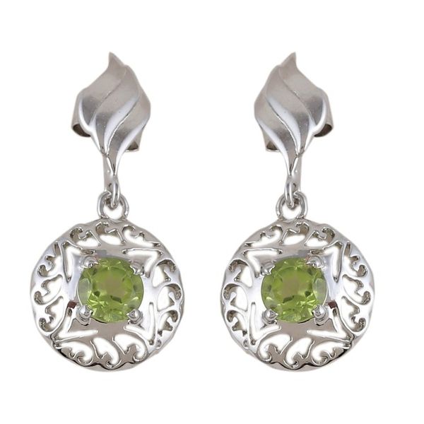 Alternate image for Rhodium-Plated Dangle Earrings with One-Carat Peridot Gems Green Swirl