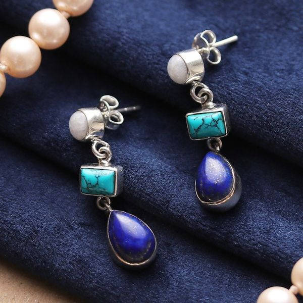 Alternate image for Sterling Silver Multi-Gemstone Dangle Earrings from India Blue Ode