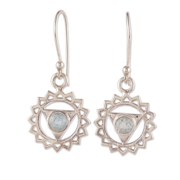 Alternate image for Throat Chakra-Shaped Faceted Blue Topaz Dangle Earrings Communication Chakra