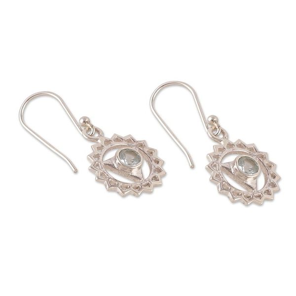 Alternate image for Throat Chakra-Shaped Faceted Blue Topaz Dangle Earrings Communication Chakra