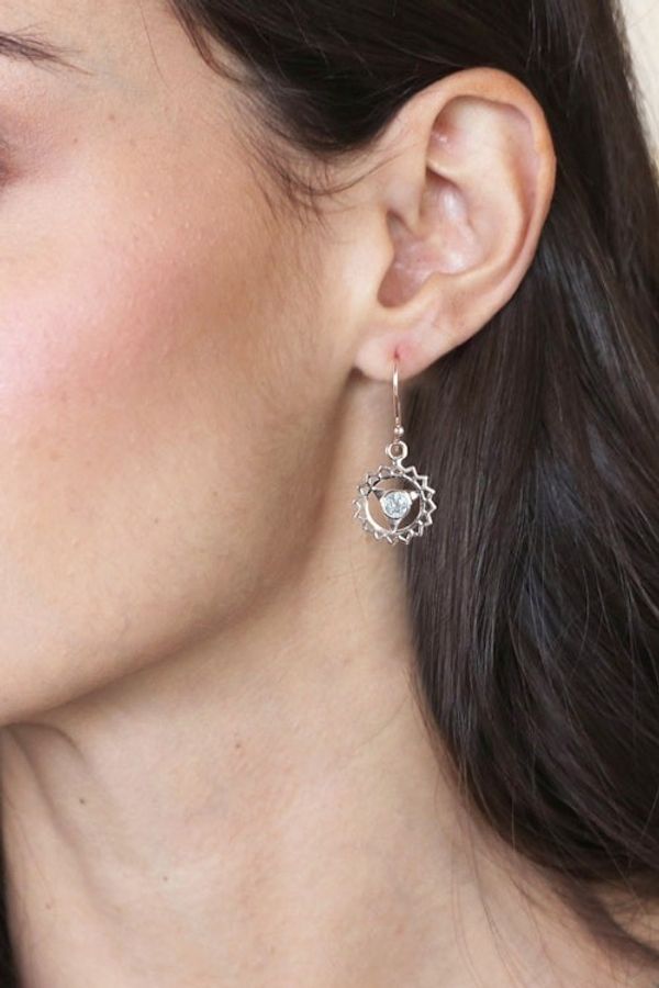 Alternate image for Throat Chakra-Shaped Faceted Blue Topaz Dangle Earrings Communication Chakra