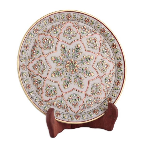 Alternate image for Star-Patterned Floral and Leafy Marble Decorative Plate Starry Nature