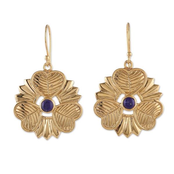 Alternate image for Heart and Flower-Themed Lapis Lazuli Dangle Earrings Crowns of Intellect