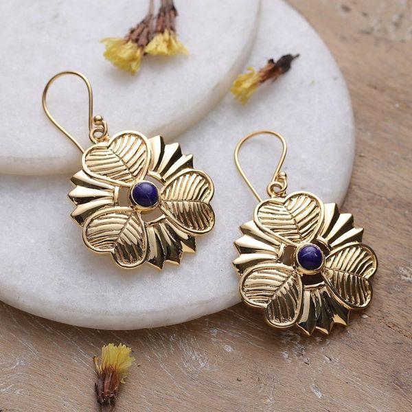Alternate image for Heart and Flower-Themed Lapis Lazuli Dangle Earrings Crowns of Intellect