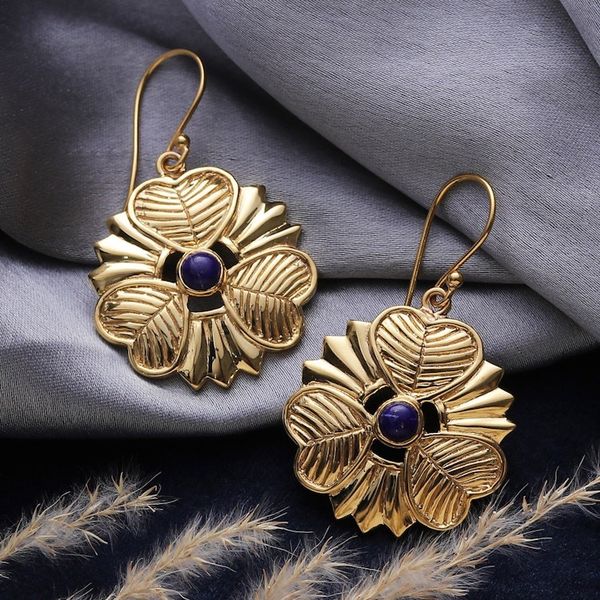 Alternate image for Heart and Flower-Themed Lapis Lazuli Dangle Earrings Crowns of Intellect