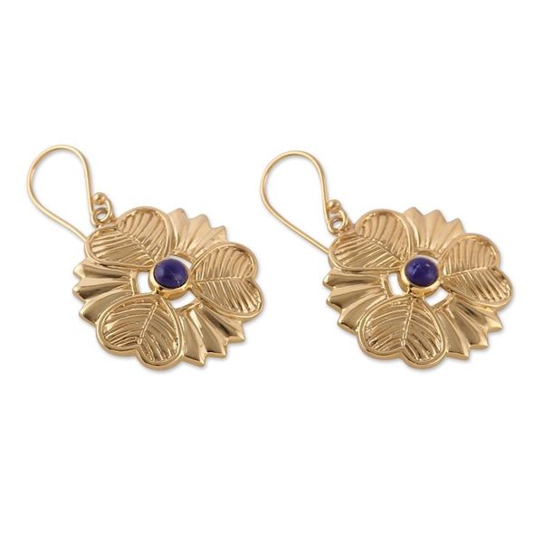Alternate image for Heart and Flower-Themed Lapis Lazuli Dangle Earrings Crowns of Intellect