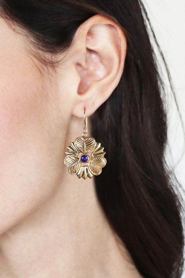 Alternate image for Heart and Flower-Themed Lapis Lazuli Dangle Earrings Crowns of Intellect