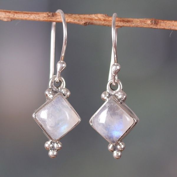 Alternate image for Polished Natural Rainbow Moonstone Dangle Earrings Misty Jewels