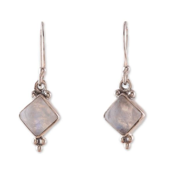 Alternate image for Polished Natural Rainbow Moonstone Dangle Earrings Misty Jewels