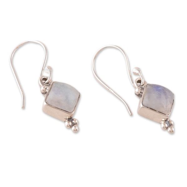 Alternate image for Polished Natural Rainbow Moonstone Dangle Earrings Misty Jewels