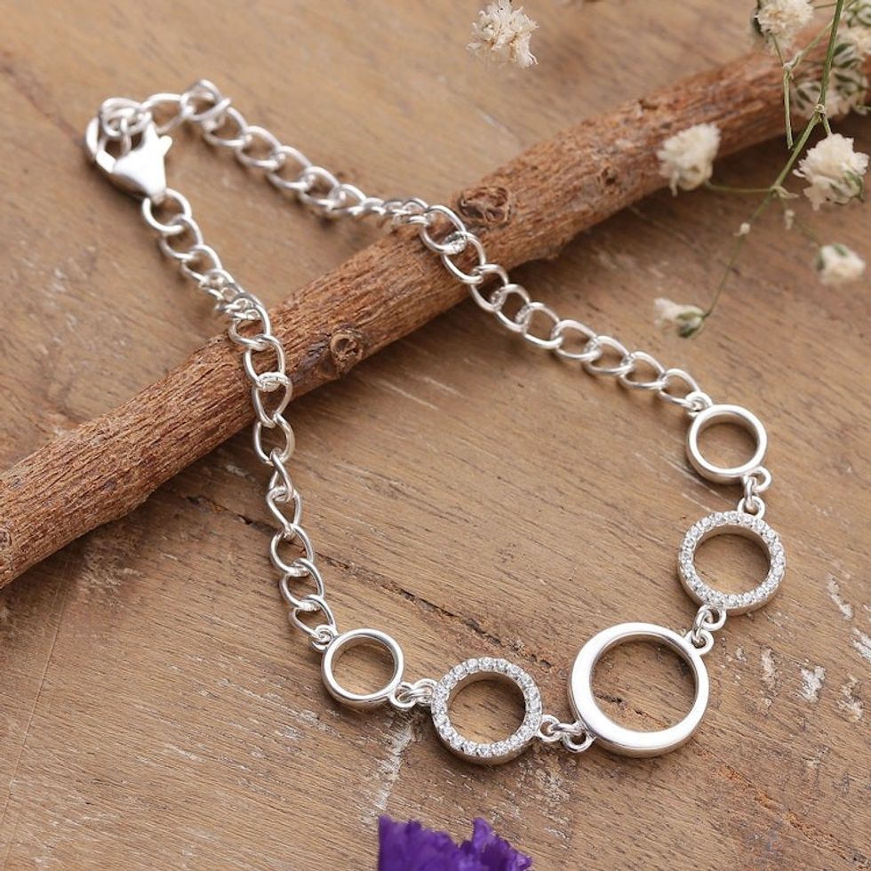 Modern Sterling Silver Cubic Zirconia Pendant Bracelet 'Ethereal Cycles'