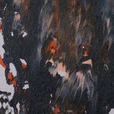 Alternate image for Signed Abstract Dark-Toned Acrylic Painting from India Meeting Emotions