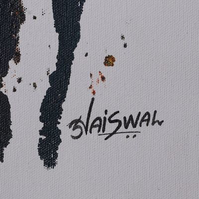 Alternate image for Signed Abstract Dark-Toned Acrylic Painting from India Meeting Emotions