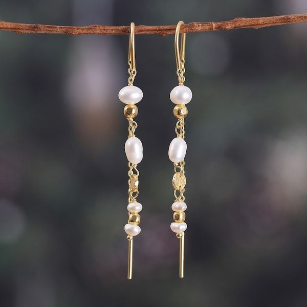Alternate image for 18k Gold-Plated Cream Cultured Pearl Threader Earrings Pearly Dance