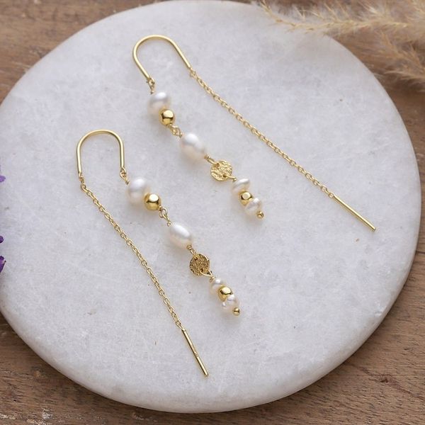Alternate image for 18k Gold-Plated Cream Cultured Pearl Threader Earrings Pearly Dance