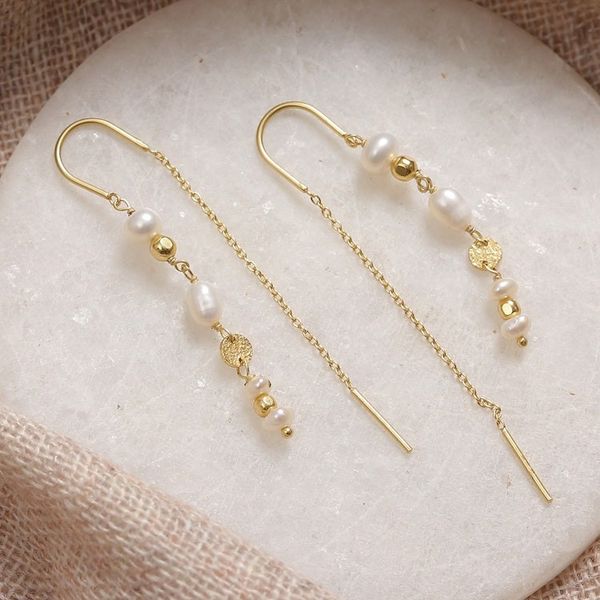Alternate image for 18k Gold-Plated Cream Cultured Pearl Threader Earrings Pearly Dance
