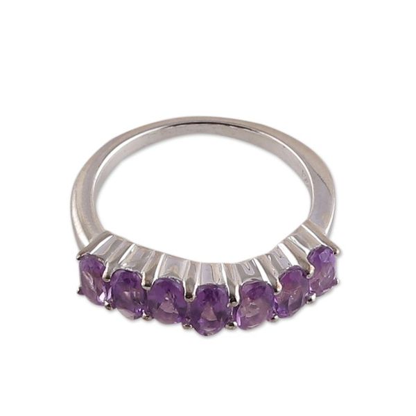 Alternate image for Sterling Silver Ring with 7 Amethyst Gemstones from India Lilac Vibe