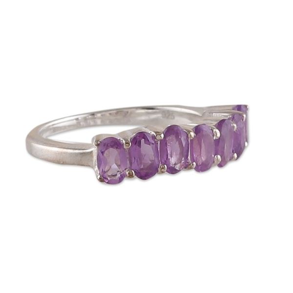 Alternate image for Sterling Silver Ring with 7 Amethyst Gemstones from India Lilac Vibe