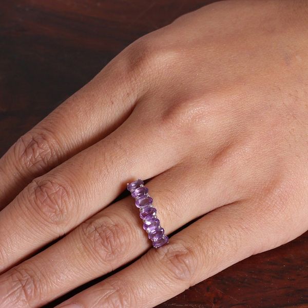 Alternate image for Sterling Silver Ring with 7 Amethyst Gemstones from India Lilac Vibe