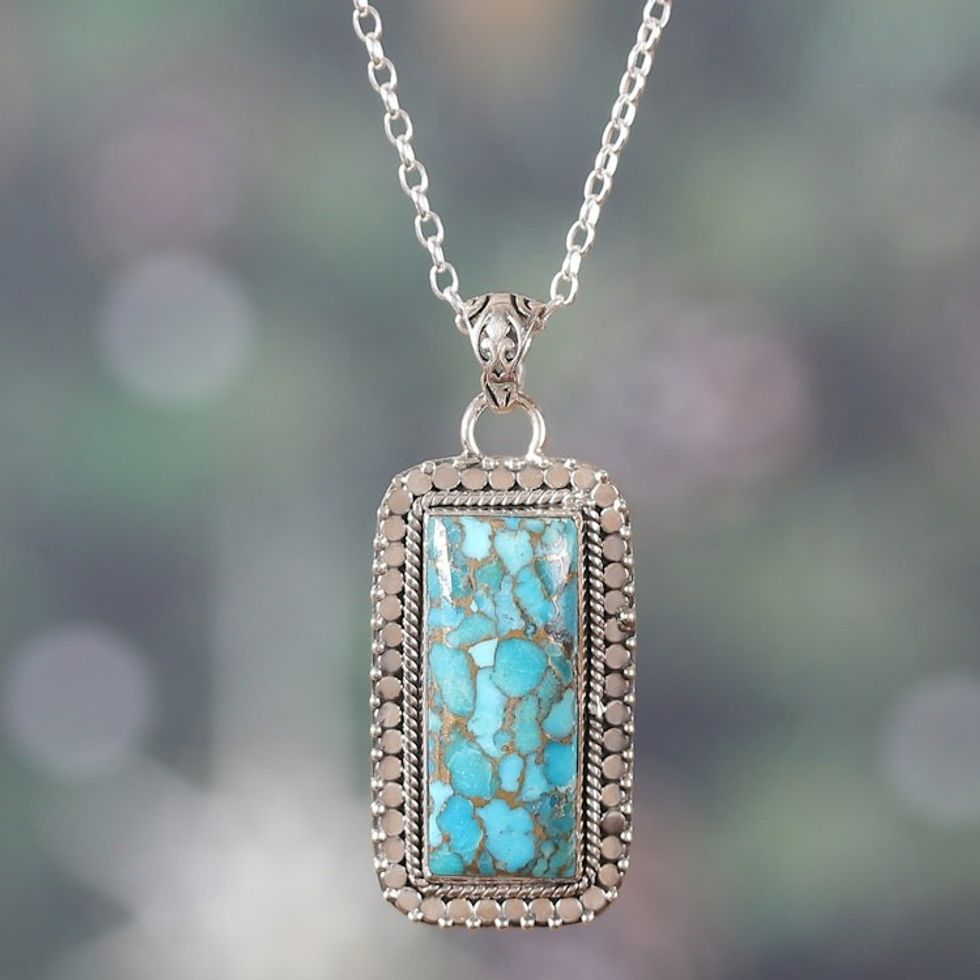 Sterling Silver and Composite Turquoise Pendant Necklace 'Peaceful Chant'
