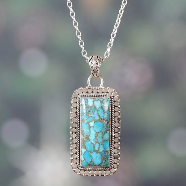Alternate image for Sterling Silver and Composite Turquoise Pendant Necklace Peaceful Chant