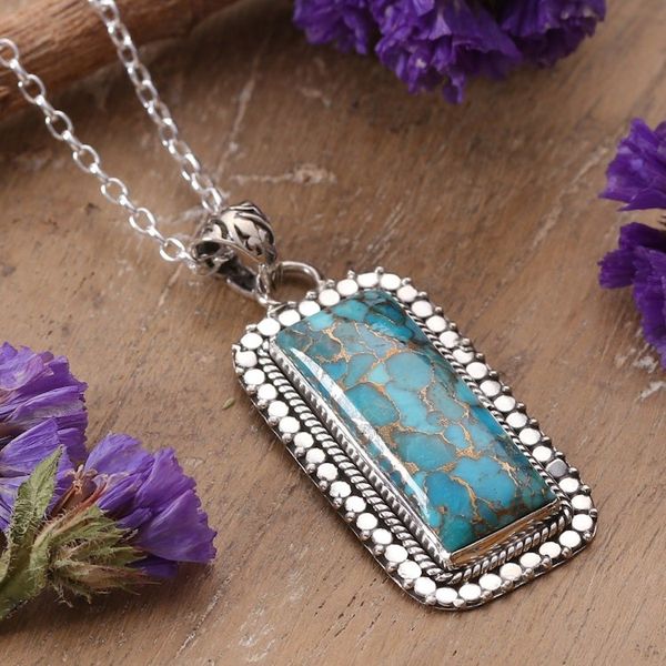 Alternate image for Sterling Silver and Composite Turquoise Pendant Necklace Peaceful Chant