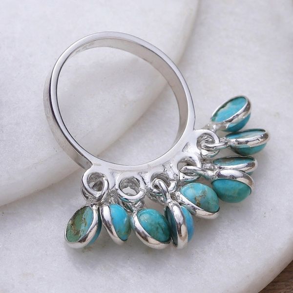 Alternate image for Sterling Silver Cluster Ring with Ten Recon Turquoise Gems Lagoon Style