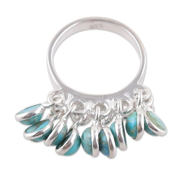 Alternate image for Sterling Silver Cluster Ring with Ten Recon Turquoise Gems Lagoon Style
