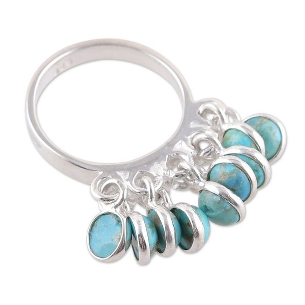 Alternate image for Sterling Silver Cluster Ring with Ten Recon Turquoise Gems Lagoon Style