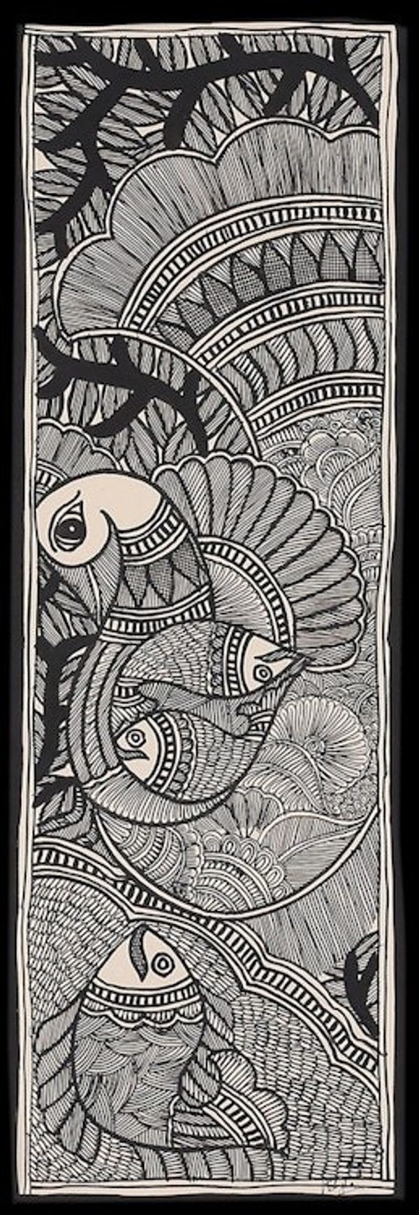 Alternate image for Natural Dyes on Paper Peacock and Fish Madhubani Painting Majestic Peacock with Fish