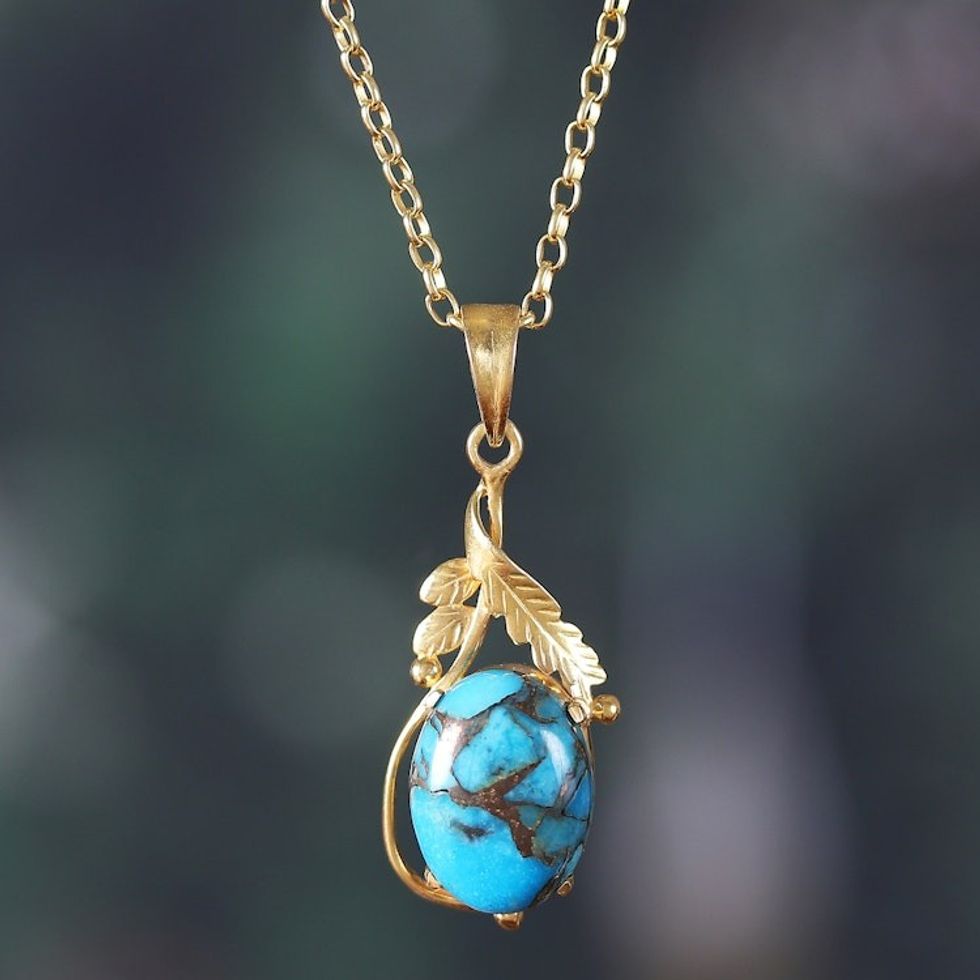 22k Gold-Plated Composite Turquoise Pendant Necklace 'Palatial Elegance'