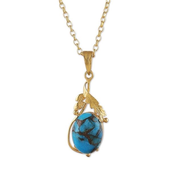 Alternate image for 22k Gold-Plated Composite Turquoise Pendant Necklace Palatial Elegance