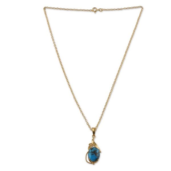 Alternate image for 22k Gold-Plated Composite Turquoise Pendant Necklace Palatial Elegance