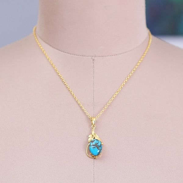 Alternate image for 22k Gold-Plated Composite Turquoise Pendant Necklace Palatial Elegance