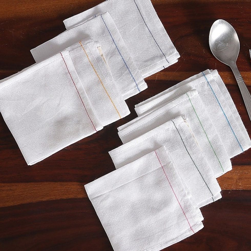 Set of 8 Woven Mini Cotton Dish Towels with Colorful Lines 'Rainbow Flavors'