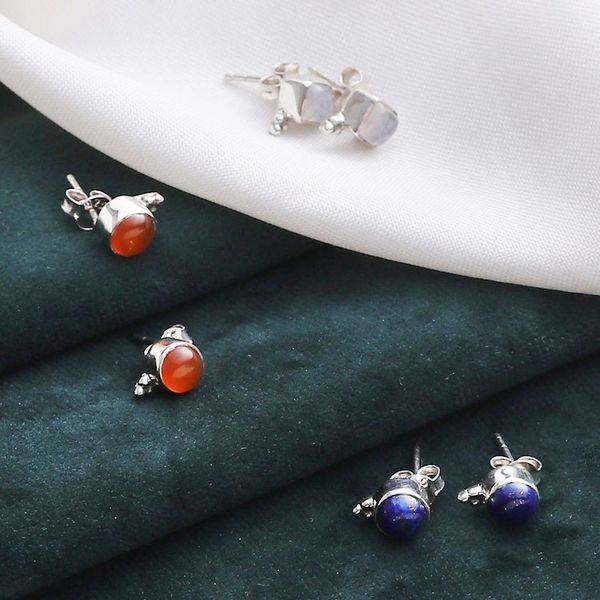 Alternate image for Set of 3 Sterling Silver Gemstone Stud Earrings from India Enchanted Appeal