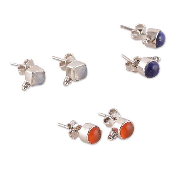 Alternate image for Set of 3 Sterling Silver Gemstone Stud Earrings from India Enchanted Appeal