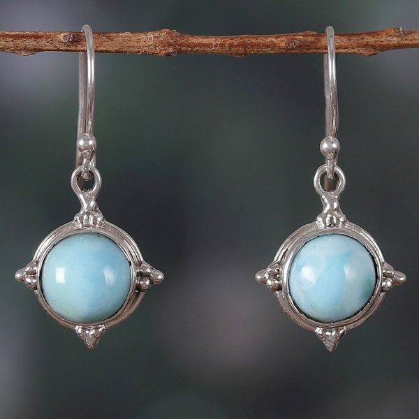 Alternate image for Polished Classic Natural Larimar Dangle Earrings from India Larimar Triumph