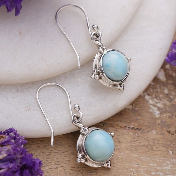 Alternate image for Polished Classic Natural Larimar Dangle Earrings from India Larimar Triumph