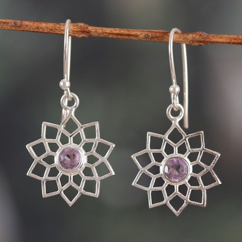 Crown Chakra-Shaped Faceted Amethyst Dangle Earrings 'Enchanting Chakra'