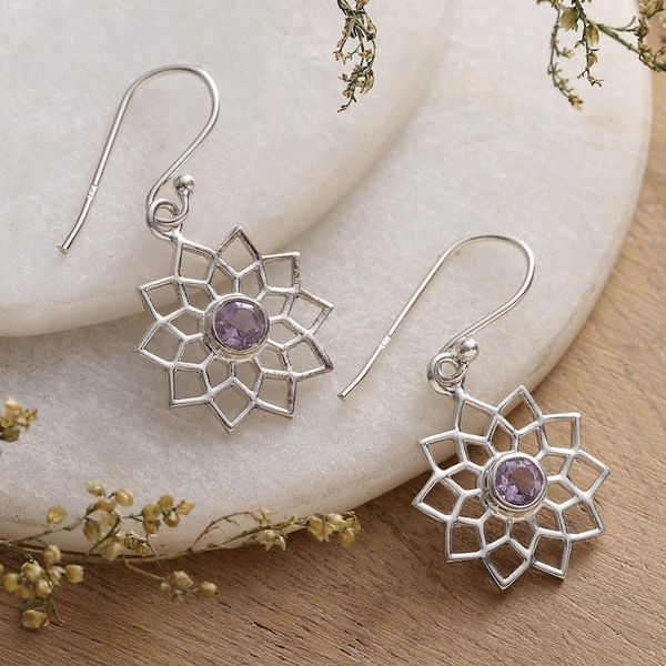 Alternate image for Crown Chakra-Shaped Faceted Amethyst Dangle Earrings Enchanting Chakra