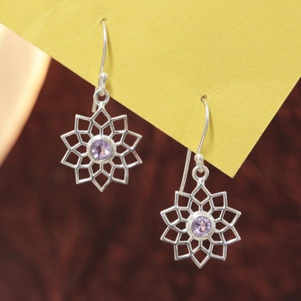 Alternate image for Crown Chakra-Shaped Faceted Amethyst Dangle Earrings Enchanting Chakra