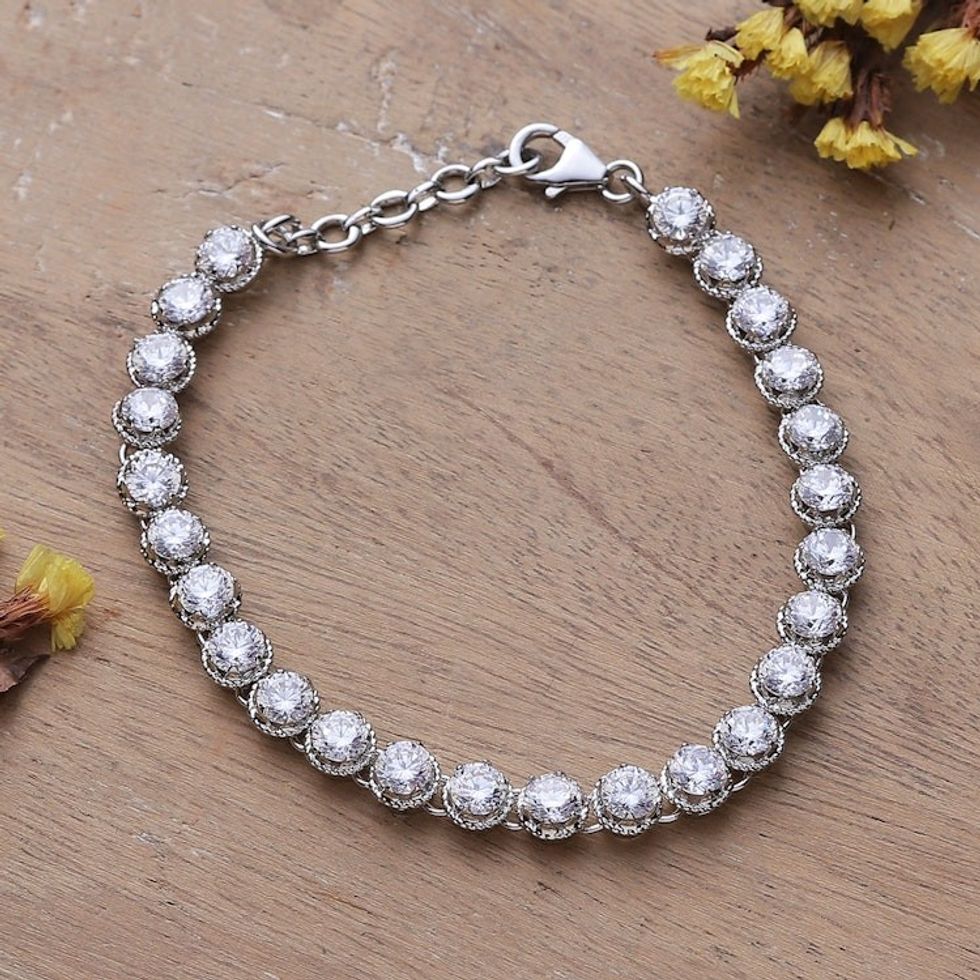 12-Carat Faceted Cubic Zirconia and Sterling Silver Bracelet 'Ethereal Sparkle'